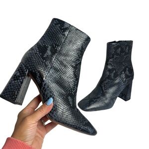 Sam Edelman Codie Bootie in Marina Blue Snake Embossed Leather Square Toe Size 7